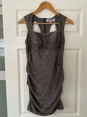 Hailey Logan for Adriana papell Metallic Charcoal Ruched Mini Dress